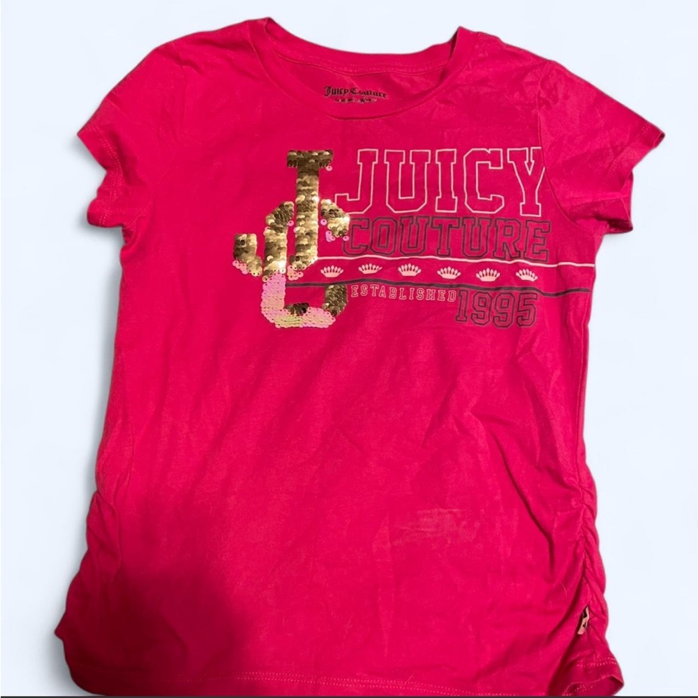 Juicy Couture Girls' Bright Pink Short Sleeve Tee with Changeable Sequin Logo